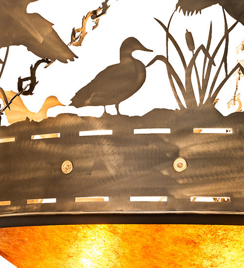 Meyda Lighting Ducks in Flight 60" 10-Light Antique Copper Inverted Pendant Light With Amber Mica Shade Glass