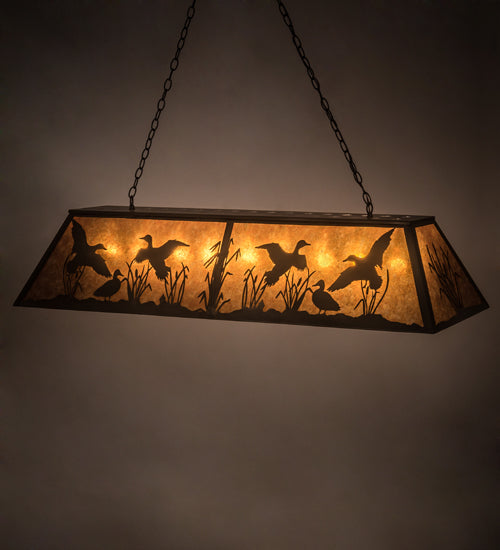 Meyda Lighting Ducks in Flight 61" 9-Light Antique Copper Island Pendant Light With Amber Mica Shade Glass