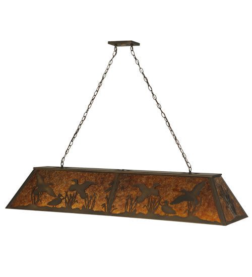 Meyda Lighting Ducks in Flight 61" 9-Light Antique Copper Island Pendant Light With Amber Mica Shade Glass