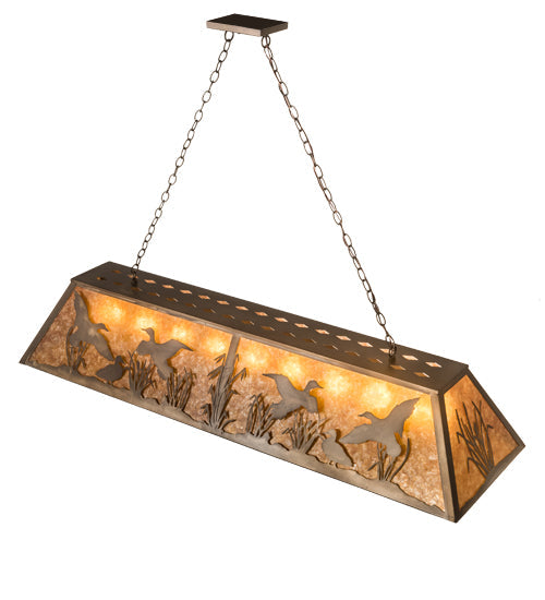 Meyda Lighting Ducks in Flight 61" 9-Light Antique Copper Island Pendant Light With Amber Mica Shade Glass