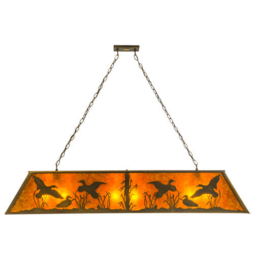 Meyda Lighting Ducks in Flight 61" 9-Light Antique Copper Island Pendant Light With Amber Mica Shade Glass