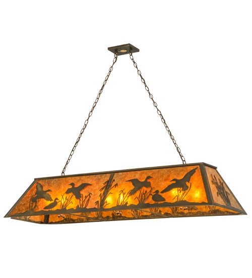 Meyda Lighting Ducks in Flight 61" 9-Light Antique Copper Island Pendant Light With Amber Mica Shade Glass