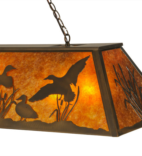 Meyda Lighting Ducks in Flight 61" 9-Light Antique Copper Island Pendant Light With Amber Mica Shade Glass