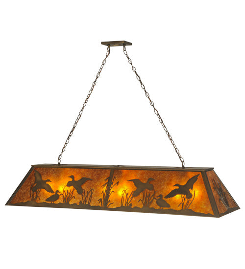 Meyda Lighting Ducks in Flight 61" 9-Light Antique Copper Island Pendant Light With Amber Mica Shade Glass