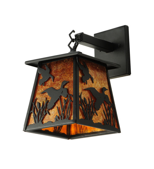 Meyda Lighting Ducks in Flight 7" Textured Black Hanging Wall Sconce With Amber Mica Shade Glass