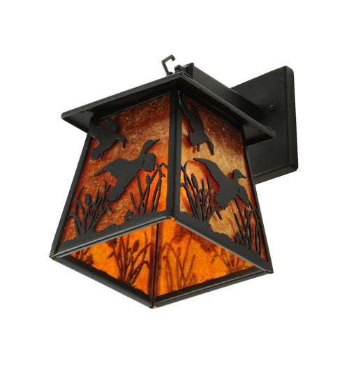 Meyda Lighting Ducks in Flight 7" Textured Black Hanging Wall Sconce With Amber Mica Shade Glass