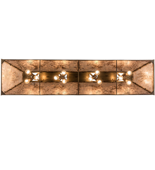 Meyda Lighting Ducks in Flight 72" 12-Light Antique Copper Finish Island Pendant Light With Silver Mica Shade Glass