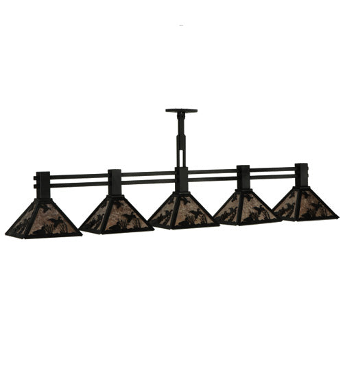 Meyda Lighting Ducks in Flight 75" 5-Light Textured Black Island Pendant Light With Silver Mica Shade Glass