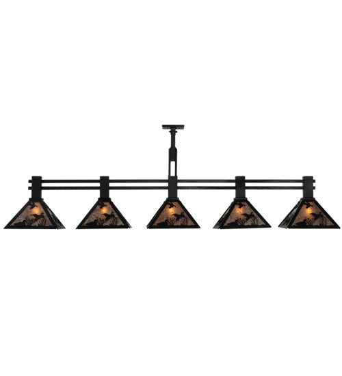 Meyda Lighting Ducks in Flight 75" 5-Light Textured Black Island Pendant Light With Silver Mica Shade Glass