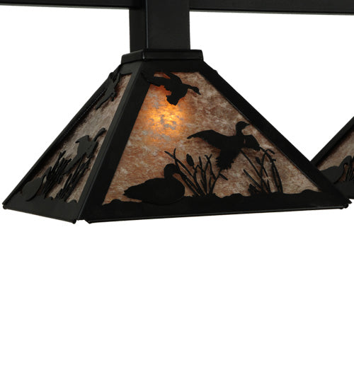 Meyda Lighting Ducks in Flight 75" 5-Light Textured Black Island Pendant Light With Silver Mica Shade Glass