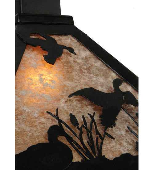 Meyda Lighting Ducks in Flight 75" 5-Light Textured Black Island Pendant Light With Silver Mica Shade Glass