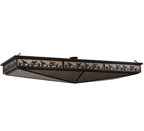 Meyda Lighting Ducks in Flight 80" 8-Light Timeless Bronze Oblong Semi-flush Mount Ceiling Light With Silver Mica Shade Glass