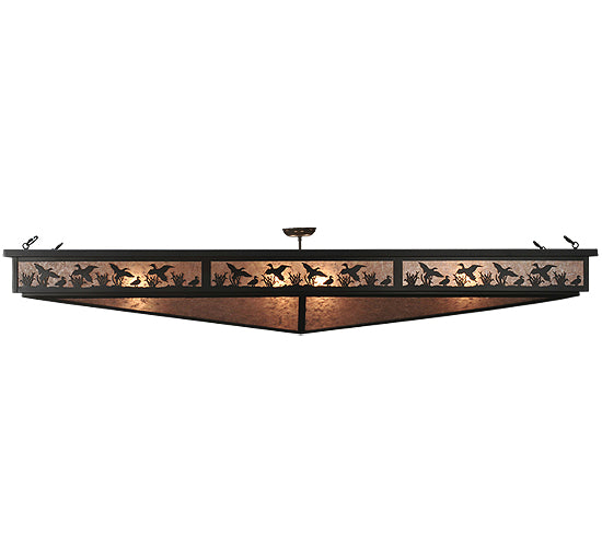 Meyda Lighting Ducks in Flight 80" 8-Light Timeless Bronze Oblong Semi-flush Mount Ceiling Light With Silver Mica Shade Glass