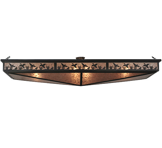 Meyda Lighting Ducks in Flight 80" 8-Light Timeless Bronze Oblong Semi-flush Mount Ceiling Light With Silver Mica Shade Glass