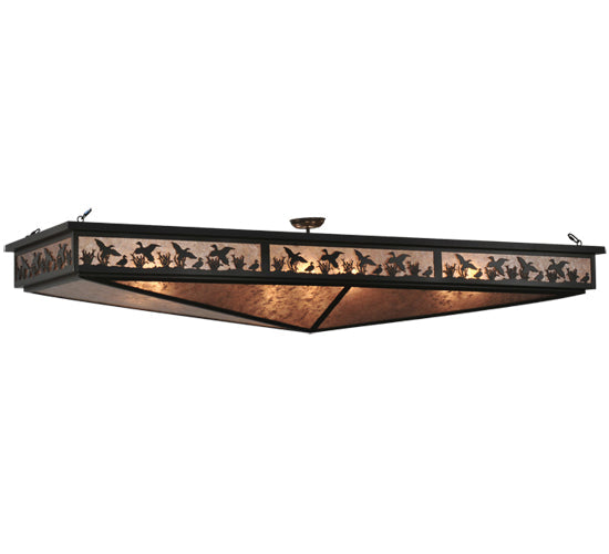 Meyda Lighting Ducks in Flight 80" 8-Light Timeless Bronze Oblong Semi-flush Mount Ceiling Light With Silver Mica Shade Glass