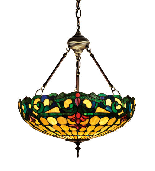 Meyda Lighting Duffner & Kimberly Colonial 18" 3-Light Inverted Pendant Light With Multi-Colored Shade Glass