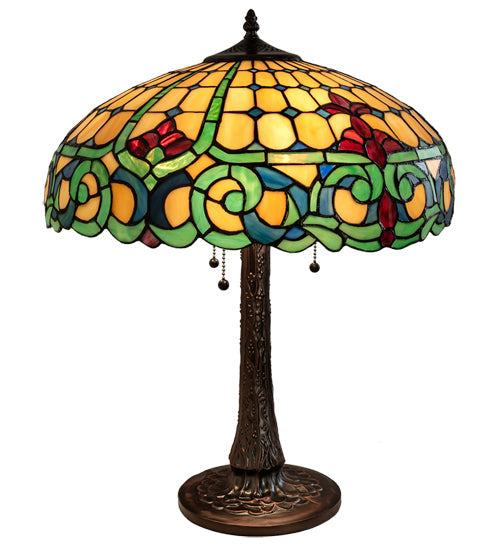 Meyda Lighting Duffner & Kimberly Colonial 22" 3-Light Mahogany Bronze Table Lamp With Multi-Colored Shade Glass