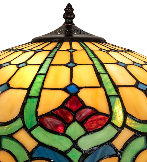Meyda Lighting Duffner & Kimberly Colonial 22" 3-Light Mahogany Bronze Table Lamp With Multi-Colored Shade Glass