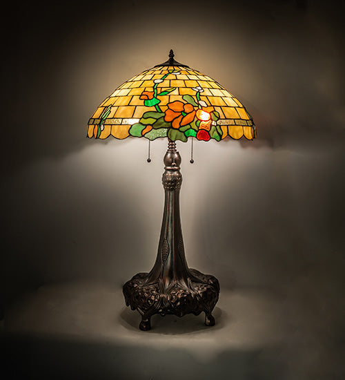 Meyda Lighting Duffner & Kimberly Hollyhock 31" 3-Light Mahogany Bronze Table Lamp With Multi-Colored Stained Shade Glass