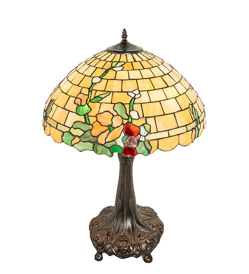 Meyda Lighting Duffner & Kimberly Hollyhock 31" 3-Light Mahogany Bronze Table Lamp With Multi-Colored Stained Shade Glass