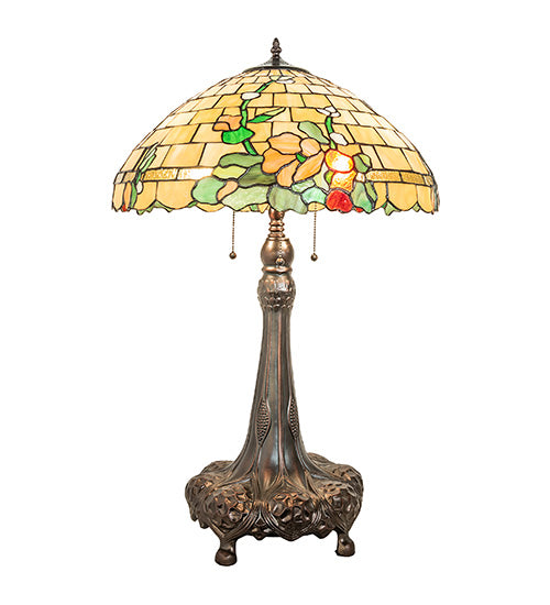 Meyda Lighting Duffner & Kimberly Hollyhock 31" 3-Light Mahogany Bronze Table Lamp With Multi-Colored Stained Shade Glass