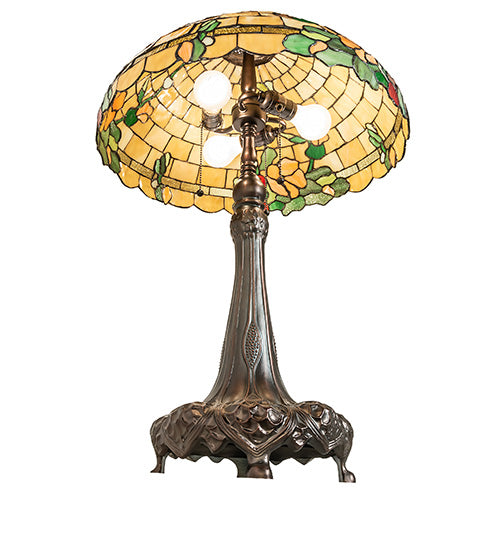 Meyda Lighting Duffner & Kimberly Hollyhock 31" 3-Light Mahogany Bronze Table Lamp With Multi-Colored Stained Shade Glass