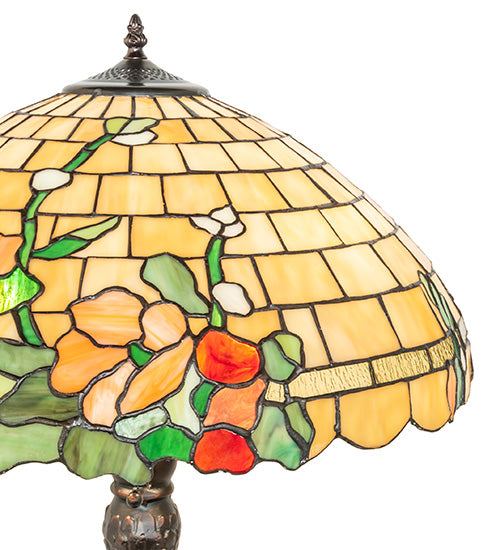 Meyda Lighting Duffner & Kimberly Hollyhock 31" 3-Light Mahogany Bronze Table Lamp With Multi-Colored Stained Shade Glass