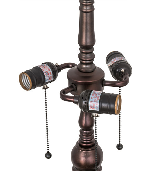 Meyda Lighting Duffner & Kimberly Hollyhock 31" 3-Light Mahogany Bronze Table Lamp With Multi-Colored Stained Shade Glass