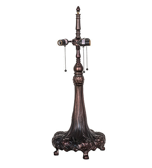 Meyda Lighting Duffner & Kimberly Hollyhock 31" 3-Light Mahogany Bronze Table Lamp With Multi-Colored Stained Shade Glass