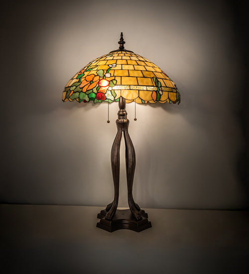 Meyda Lighting Duffner & Kimberly Hollyhock 33" 2-Light Mahogany Bronze Table Lamp With Multi-Colored Stained Shade Glass