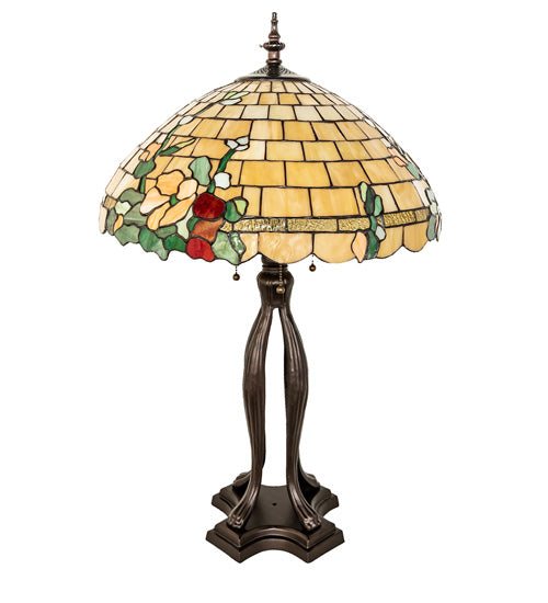Meyda Lighting Duffner & Kimberly Hollyhock 33" 2-Light Mahogany Bronze Table Lamp With Multi-Colored Stained Shade Glass