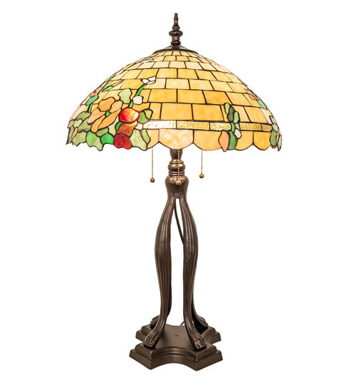Meyda Lighting Duffner & Kimberly Hollyhock 33" 2-Light Mahogany Bronze Table Lamp With Multi-Colored Stained Shade Glass