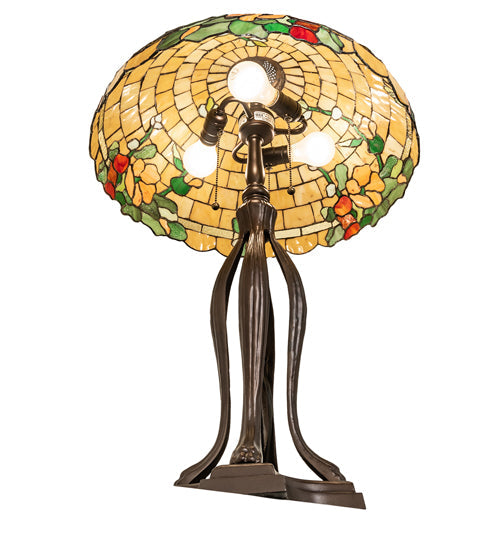 Meyda Lighting Duffner & Kimberly Hollyhock 33" 2-Light Mahogany Bronze Table Lamp With Multi-Colored Stained Shade Glass