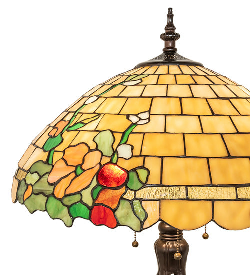 Meyda Lighting Duffner & Kimberly Hollyhock 33" 2-Light Mahogany Bronze Table Lamp With Multi-Colored Stained Shade Glass