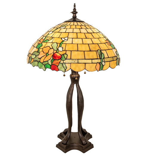Meyda Lighting Duffner & Kimberly Hollyhock 33" 2-Light Mahogany Bronze Table Lamp With Multi-Colored Stained Shade Glass