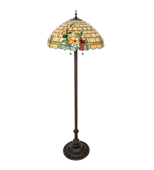 Meyda Lighting Duffner & Kimberly Hollyhock 62" 3-Light Mahogany Bronze Floor Lamp With Multi-Colored Stained Shade Glass