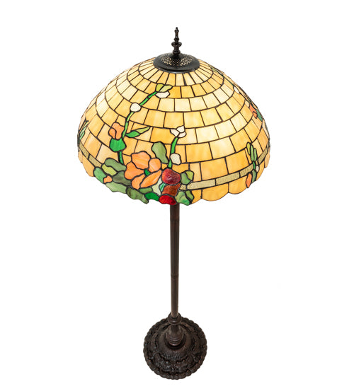 Meyda Lighting Duffner & Kimberly Hollyhock 62" 3-Light Mahogany Bronze Floor Lamp With Multi-Colored Stained Shade Glass