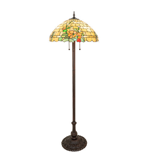 Meyda Lighting Duffner & Kimberly Hollyhock 62" 3-Light Mahogany Bronze Floor Lamp With Multi-Colored Stained Shade Glass