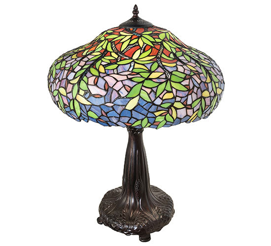 Meyda Lighting Duffner & Kimberly Laburnum 26" 2-Light Mahogany Bronze Table Lamp With Multi-Colored Stained Shade Glass