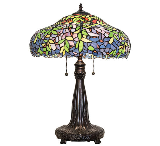 Meyda Lighting Duffner & Kimberly Laburnum 26" 2-Light Mahogany Bronze Table Lamp With Multi-Colored Stained Shade Glass