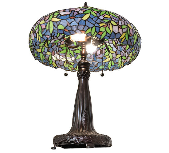 Meyda Lighting Duffner & Kimberly Laburnum 26" 2-Light Mahogany Bronze Table Lamp With Multi-Colored Stained Shade Glass