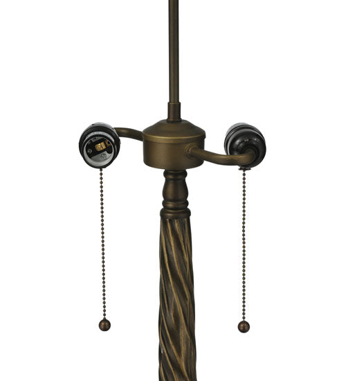 Meyda Lighting Duffner & Kimberly Laburnum 26" 3-Light Mahogany Bronze Table Lamp With Blue & Green Shade Glass