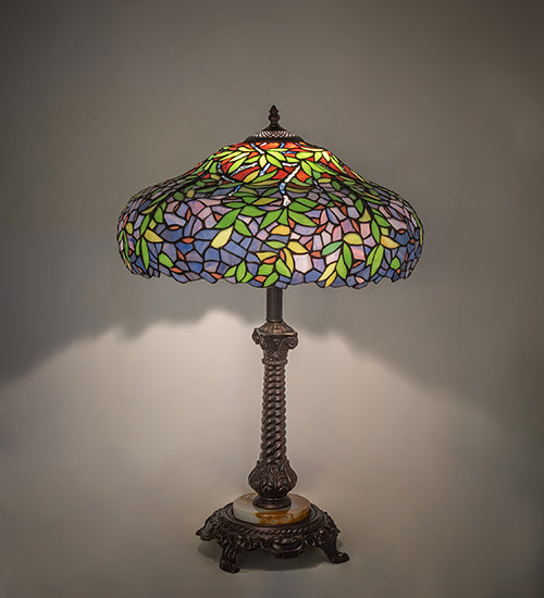 Meyda Lighting Duffner & Kimberly Laburnum 28" Mahogany Bronze Table Lamp With Mulit-Colored Shade Glass