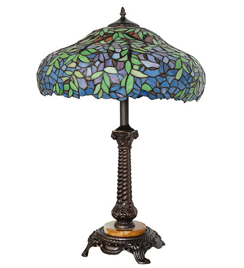 Meyda Lighting Duffner & Kimberly Laburnum 28" Mahogany Bronze Table Lamp With Mulit-Colored Shade Glass