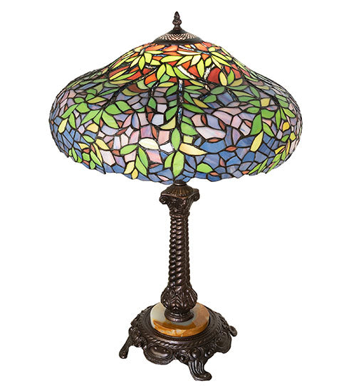 Meyda Lighting Duffner & Kimberly Laburnum 28" Mahogany Bronze Table Lamp With Mulit-Colored Shade Glass