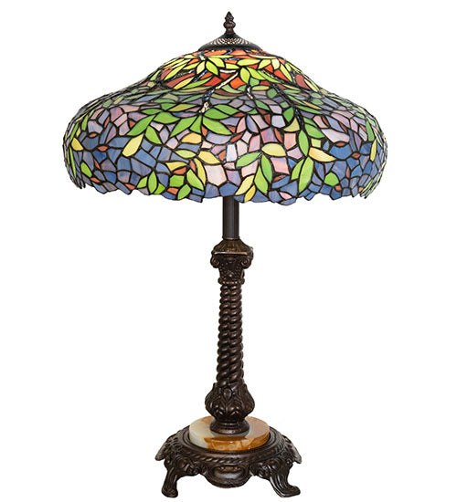 Meyda Lighting Duffner & Kimberly Laburnum 28" Mahogany Bronze Table Lamp With Mulit-Colored Shade Glass