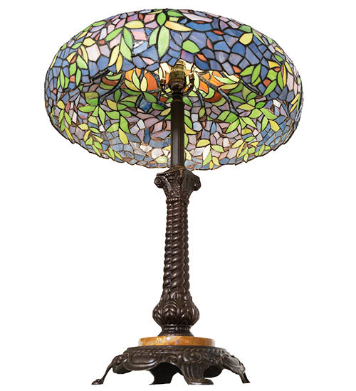 Meyda Lighting Duffner & Kimberly Laburnum 28" Mahogany Bronze Table Lamp With Mulit-Colored Shade Glass