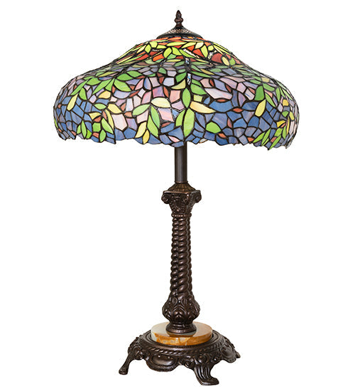 Meyda Lighting Duffner & Kimberly Laburnum 28" Mahogany Bronze Table Lamp With Mulit-Colored Shade Glass