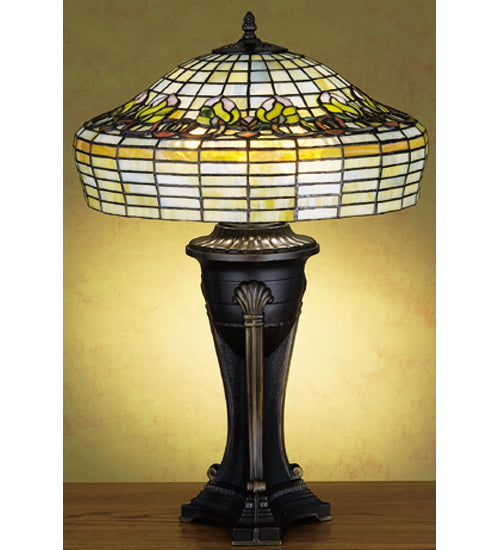 Meyda Lighting Duffner & Kimberly Raised Tulip 28" 3-Light Table Lamp With Multi-Colored Shade Glass