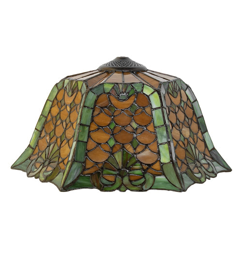 Meyda Lighting Duffner & Kimberly Shell & Diamond 16" Beige & Green Stained Shade Glass